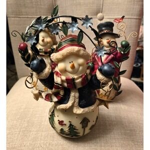 Vintage Home Interiors Snow Friends Snowman Figurines Set of 3 Metal Accents